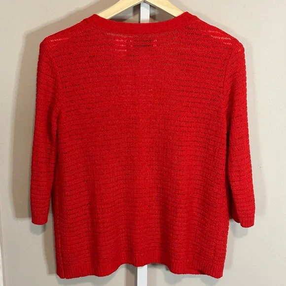 ALFRED DUNNER Red Open Knit Sweater 3/4 Sleeves - Picture 2 of 7